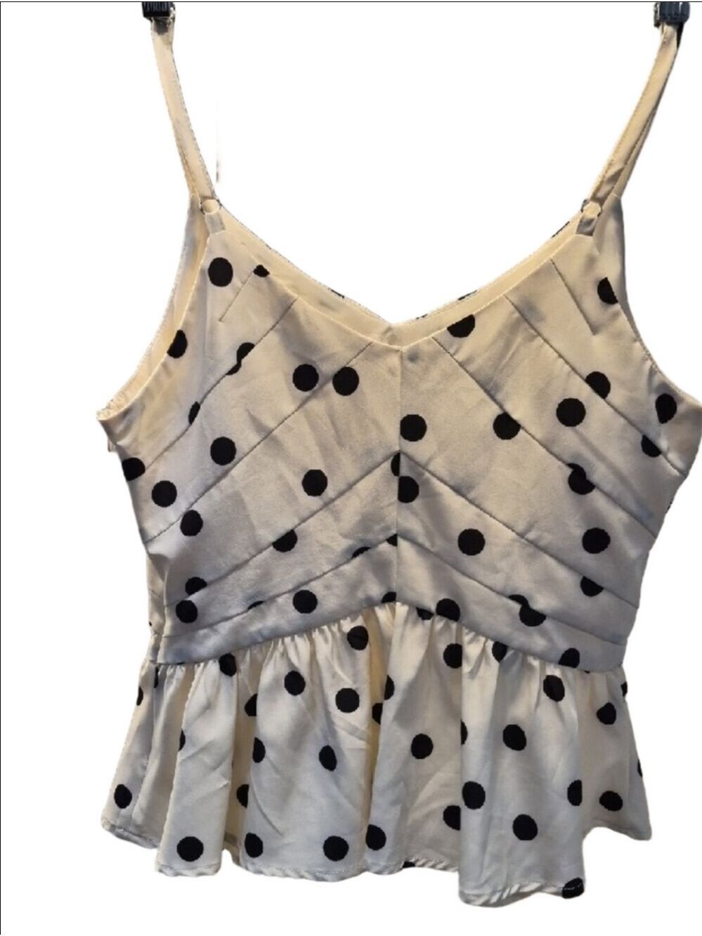 Ricki's Cream and Black Polka Dot Spaghetti Peplum Top - Picture 8 of 13